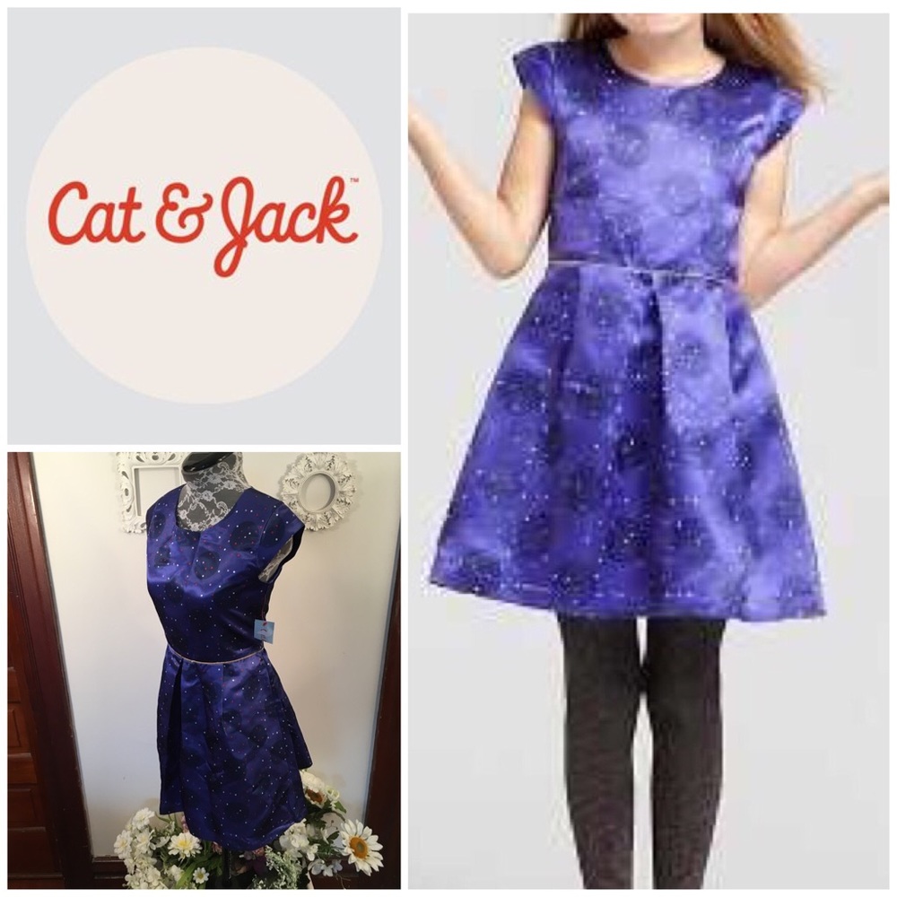 New Girls Cat & Jack Purple Polka Dot Satin Dress